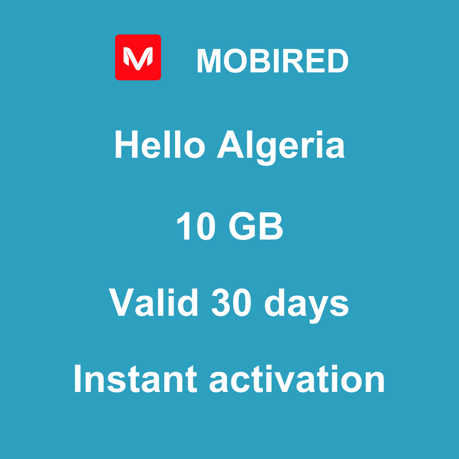 eSIM Algeria Internet 10 GB – 30 days | Mobired Hello Algeria