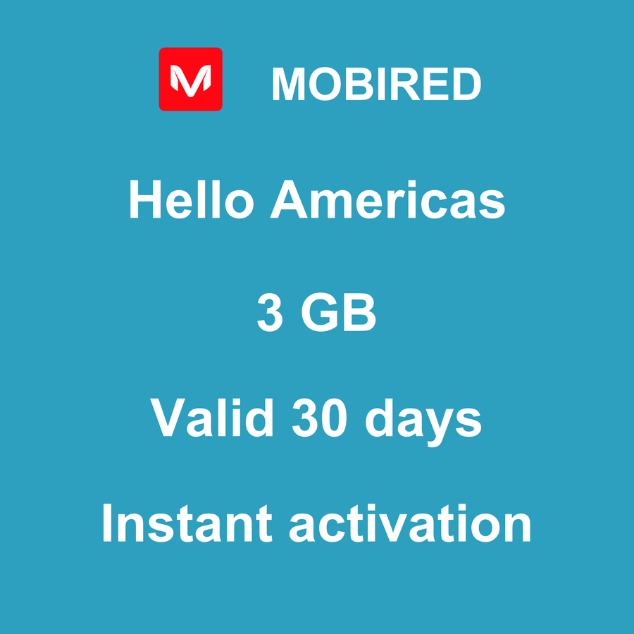 eSIM Americas Internet 3 GB – 30 days | Mobired Hello Americas