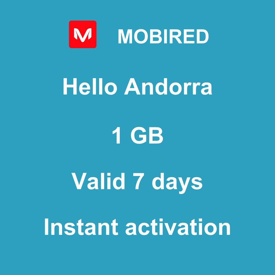 eSIM Andorra Internet 1 GB – 7 days | Mobired Hello Andorra