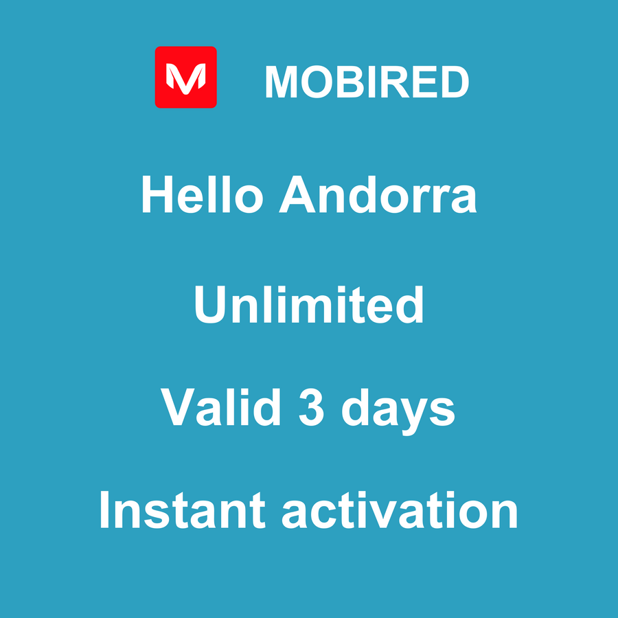 eSIM Andorra Internet unlimited – 3 days | Mobired Hello Andorra