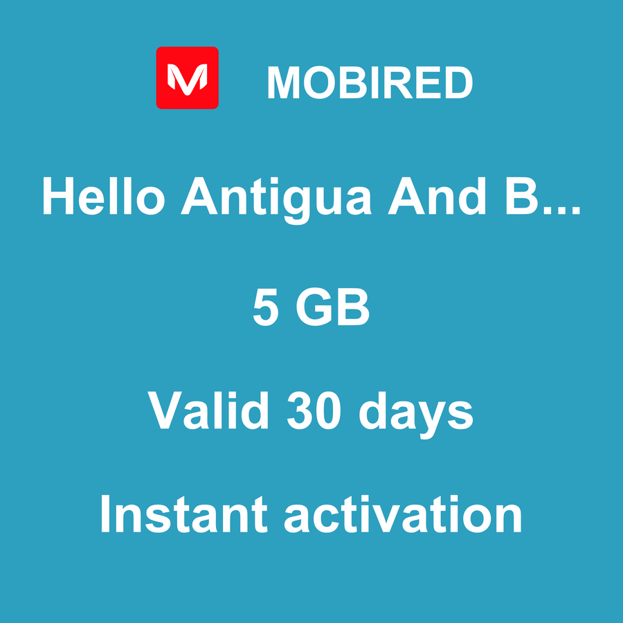 eSIM Antigua And Barbuda Internet 5 GB – 30 days | Mobired Hello Antigua And Barbuda