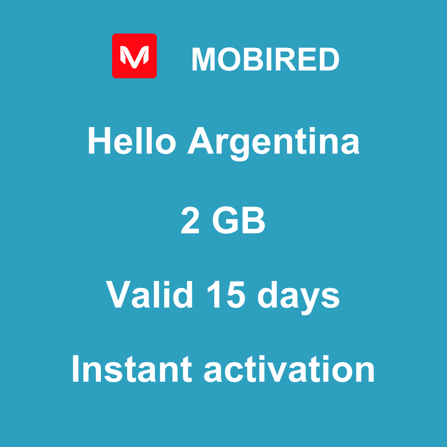eSIM Argentina Internet 2 GB – 15 days | Mobired Hello Argentina