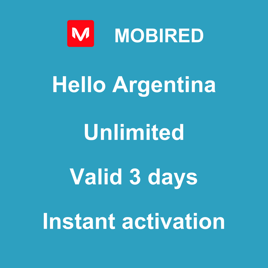 eSIM Argentina Internet unlimited – 3 days | Mobired Hello Argentina