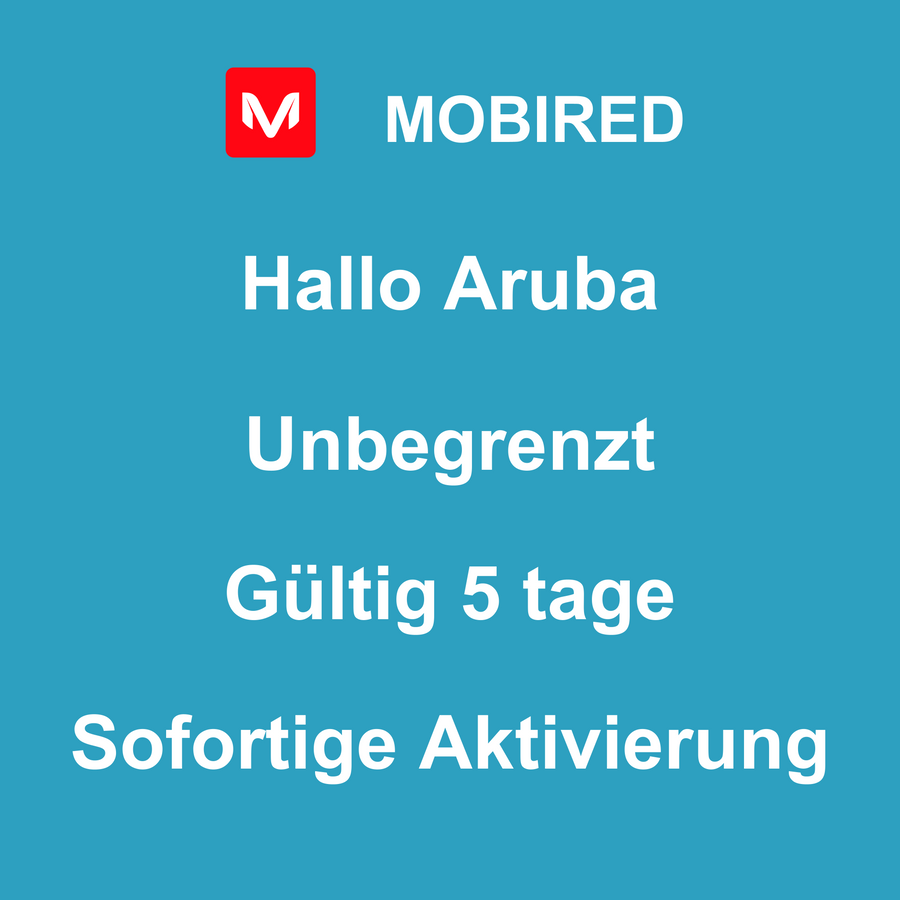 eSIM Aruba Internet Unbegrenzt – 5 tage | Mobired Hallo Aruba