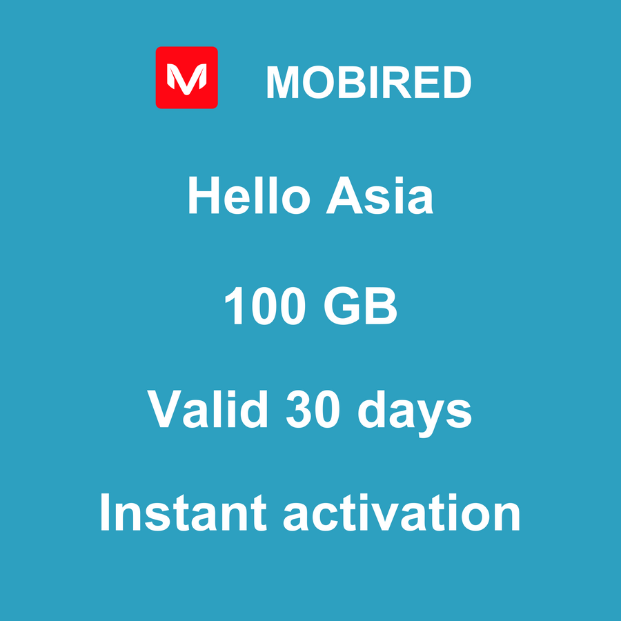 eSIM Asia Internet 100 GB – 30 days | Mobired Hello Asia