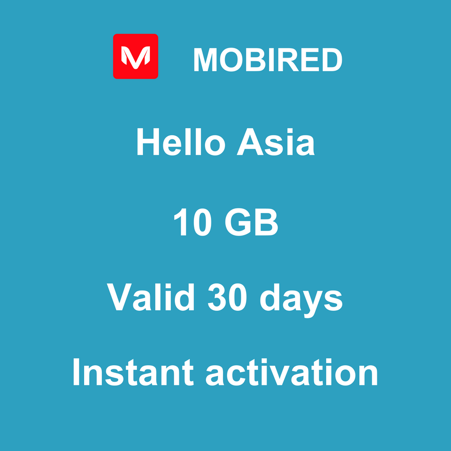 eSIM Asia Internet 10 GB – 30 days | Mobired Hello Asia