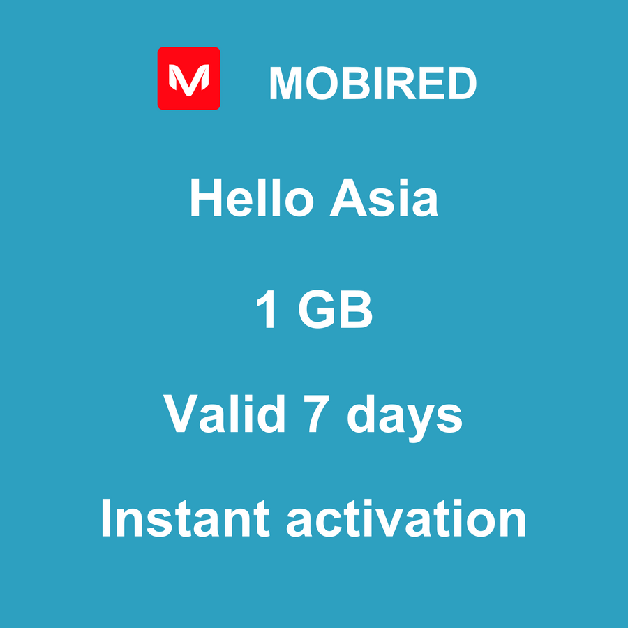 eSIM Asia Internet 1 GB – 7 days | Mobired Hello Asia