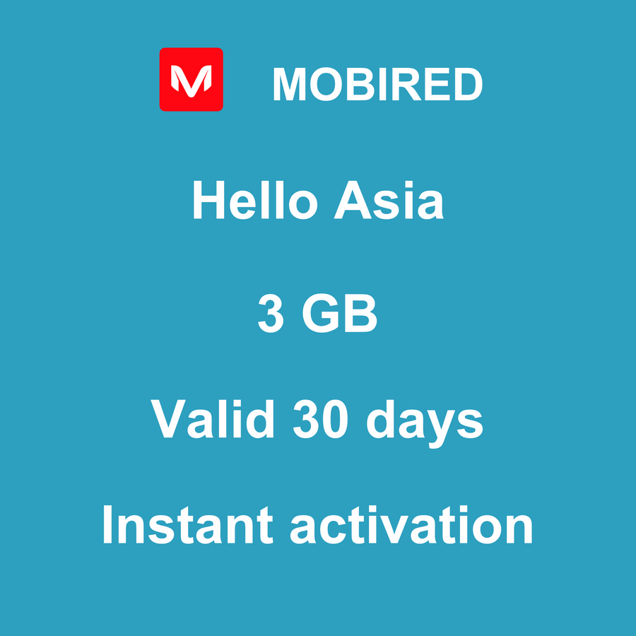 eSIM Asia Internet 3 GB – 30 days | Mobired Hello Asia