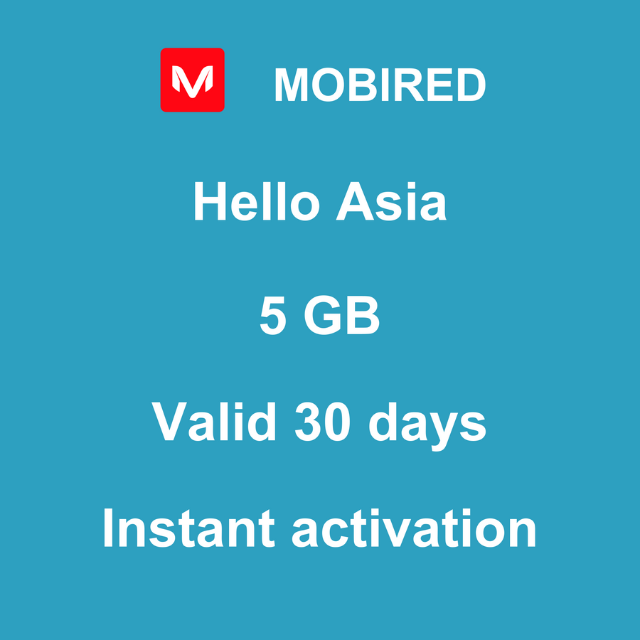 eSIM Asia Internet 5 GB – 30 days | Mobired Hello Asia