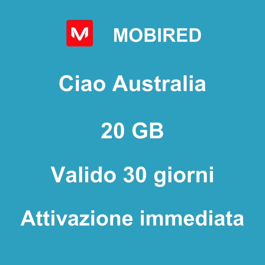 eSIM Australia Internet 20 GB – 30 giorni | Mobired Ciao Australia