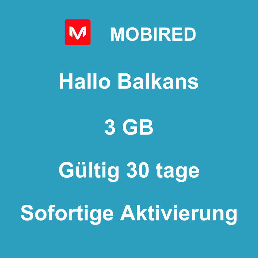 eSIM Balkans Internet 3 GB – 30 tage | Mobired Hallo Balkans