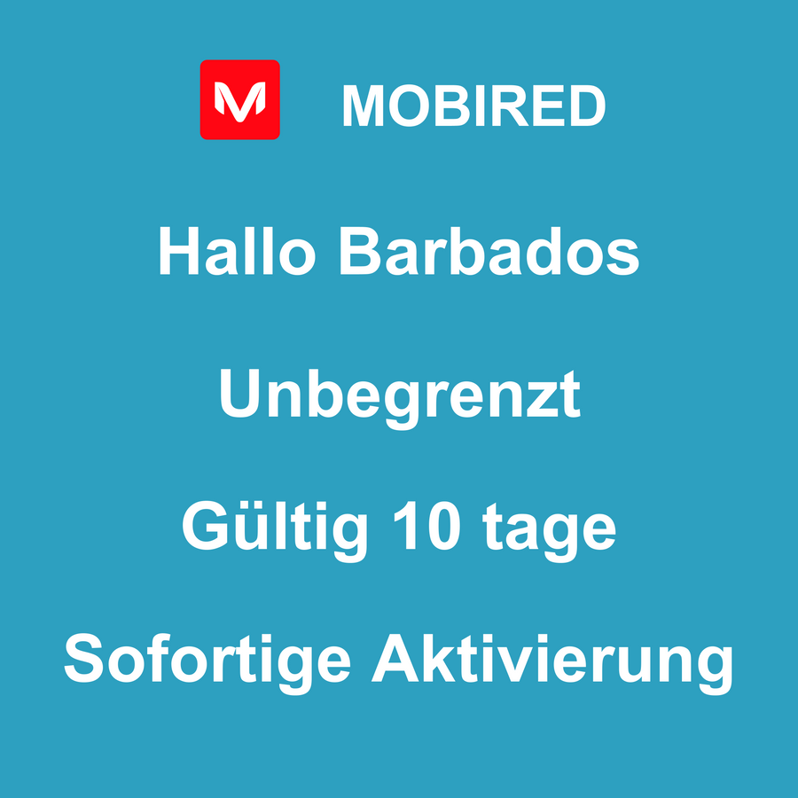 eSIM Barbados Internet Unbegrenzt – 10 tage | Mobired Hallo Barbados