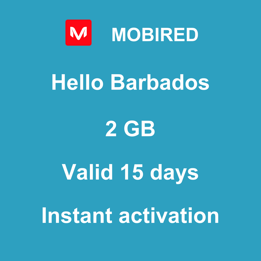 eSIM Barbados Internet 2 GB – 15 days | Mobired Hello Barbados