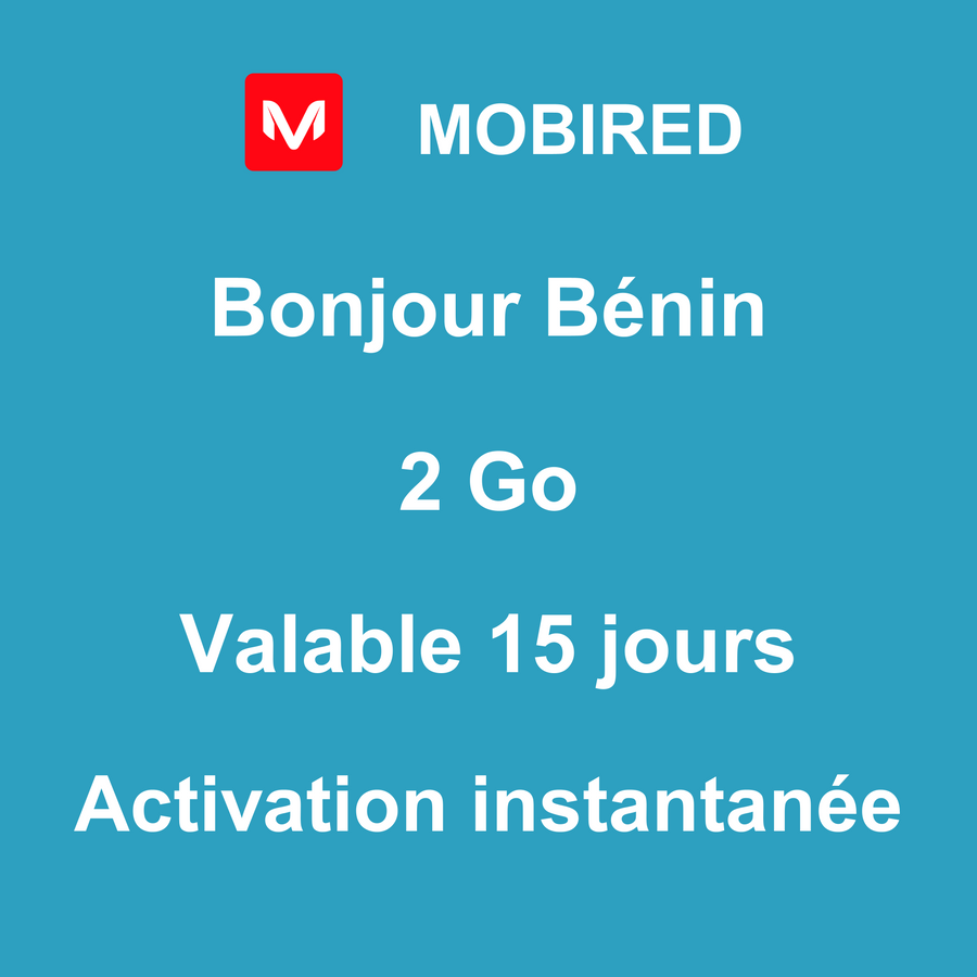 eSIM Bénin Internet 2 Go – 15 jours | Mobired Bonjour Bénin