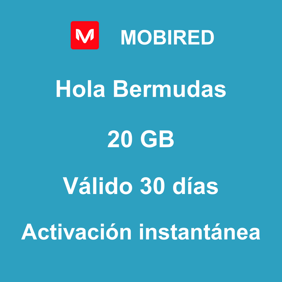 eSIM Bermudas Internet 20 GB – 30 días | Mobired Hola Bermudas