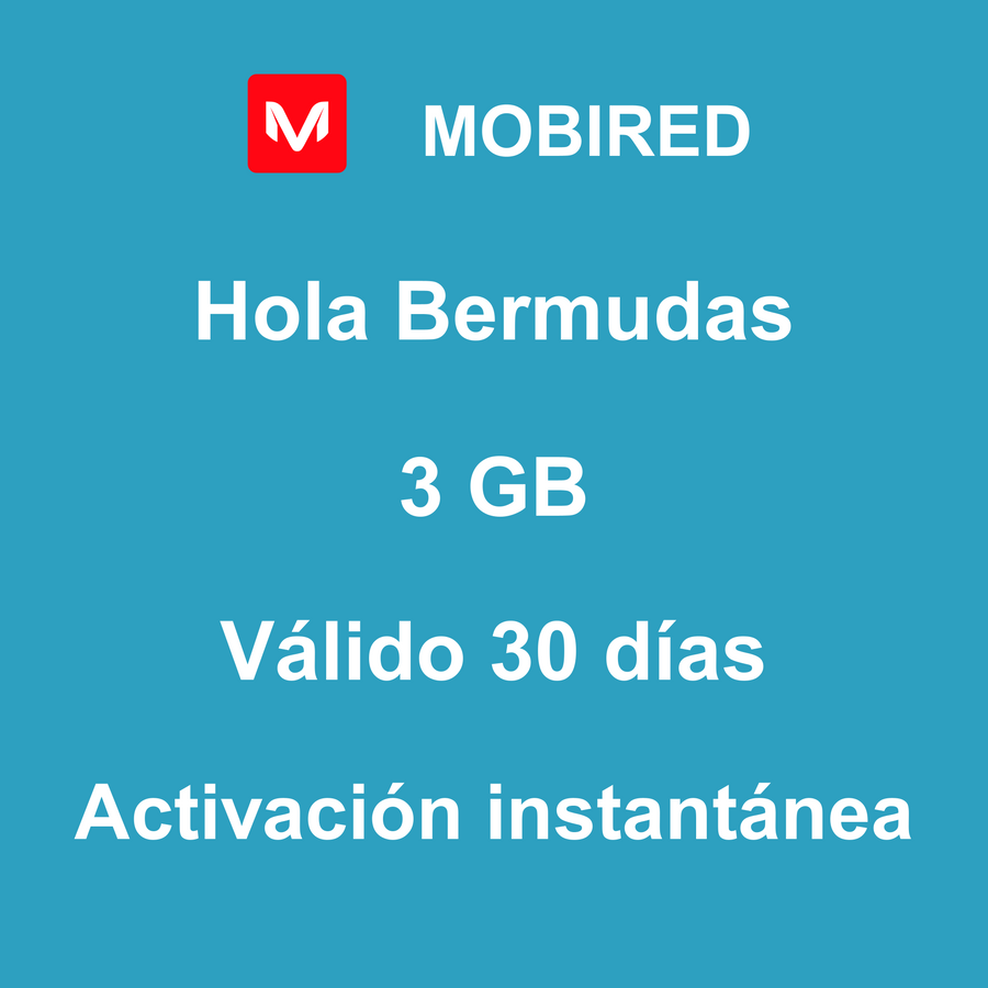 eSIM Bermudas Internet 3 GB – 30 días | Mobired Hola Bermudas