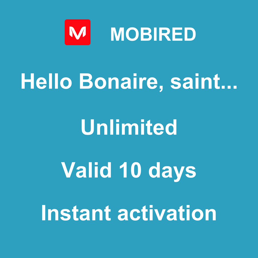 eSIM Bonaire, saint Eustatius and Saba Internet unlimited – 10 days | Mobired Hello Bonaire, saint Eustatius and Saba