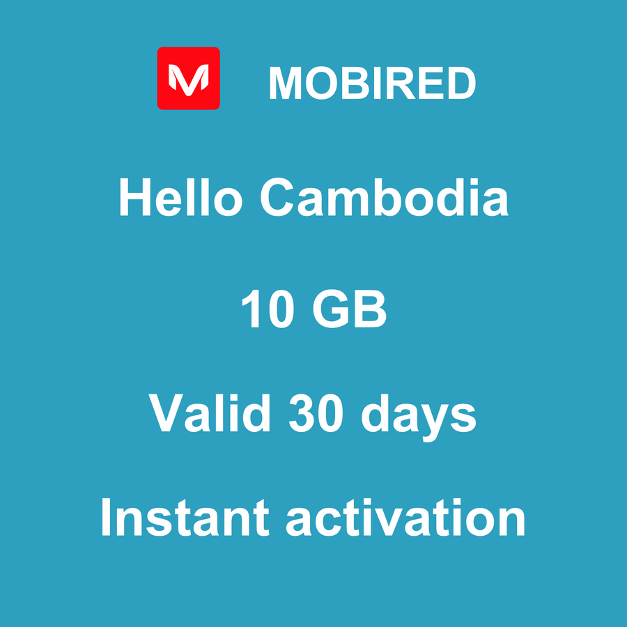 eSIM Cambodia Internet 10 GB – 30 days | Mobired Hello Cambodia