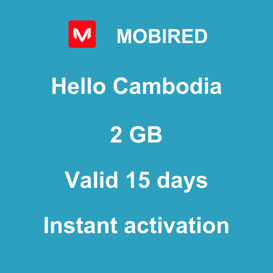 eSIM Cambodia Internet 2 GB – 15 days | Mobired Hello Cambodia