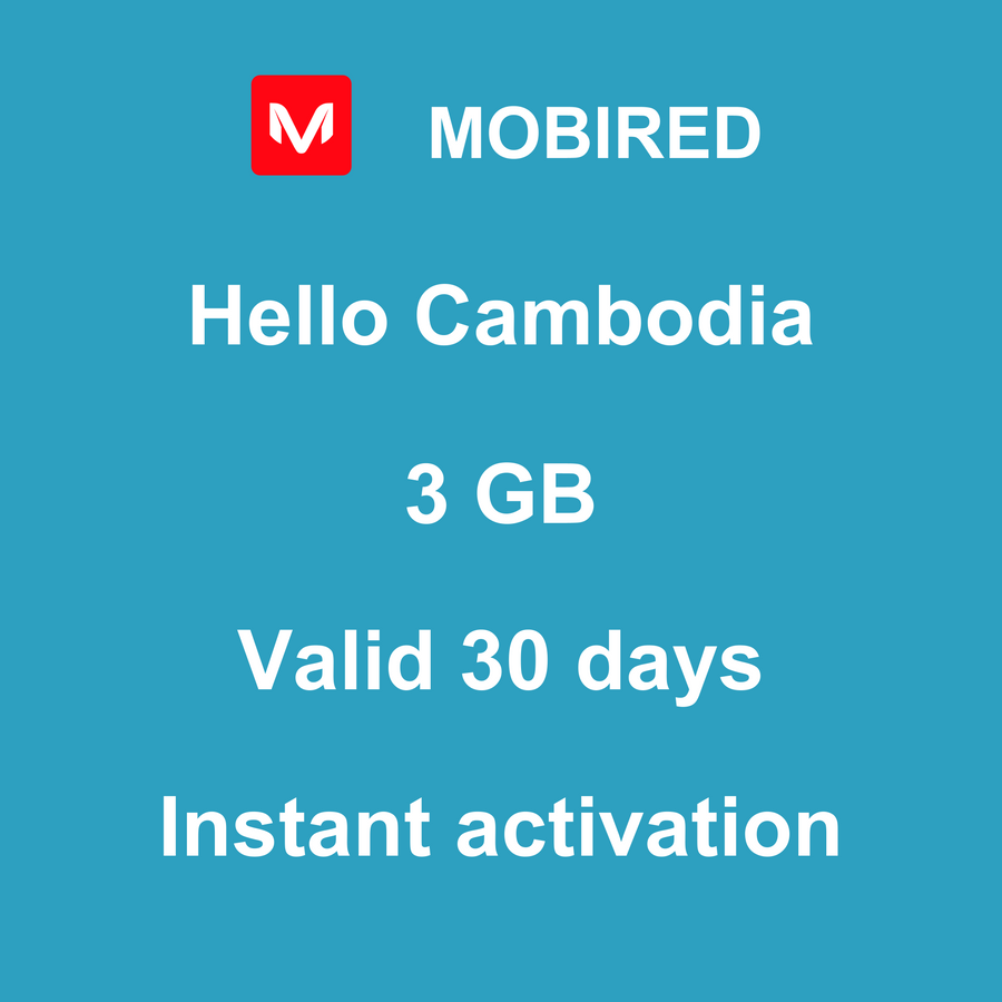 eSIM Cambodia Internet 3 GB – 30 days | Mobired Hello Cambodia