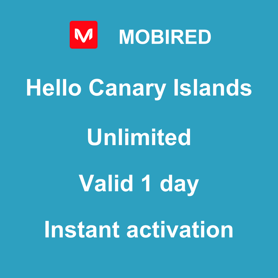 eSIM Canary Islands Internet unlimited – 1 day | Mobired Hello Canary Islands