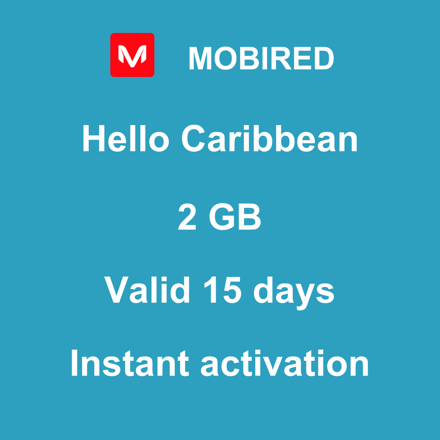 eSIM Caribbean Internet 2 GB – 15 days | Mobired Hello Caribbean
