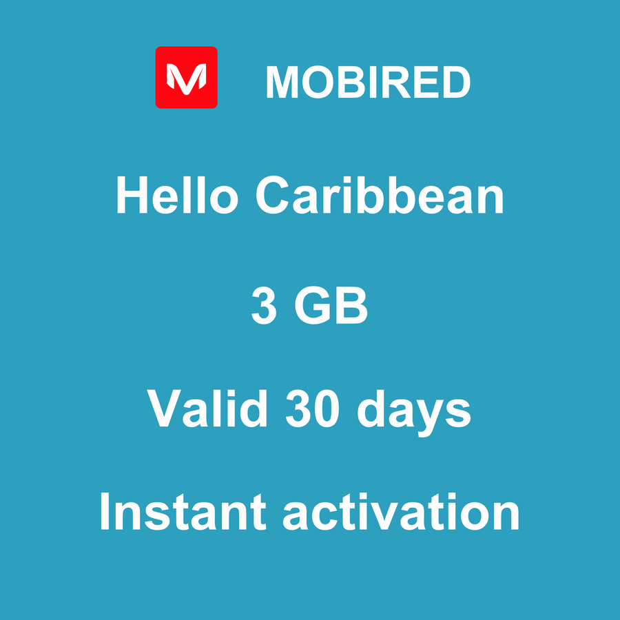 eSIM Caribbean Internet 3 GB – 30 days | Mobired Hello Caribbean