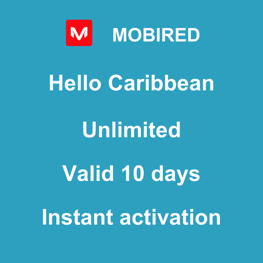 eSIM Caribbean Internet unlimited – 10 days | Mobired Hello Caribbean