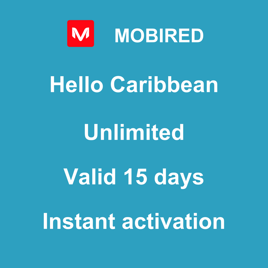 eSIM Caribbean Internet unlimited – 15 days | Mobired Hello Caribbean