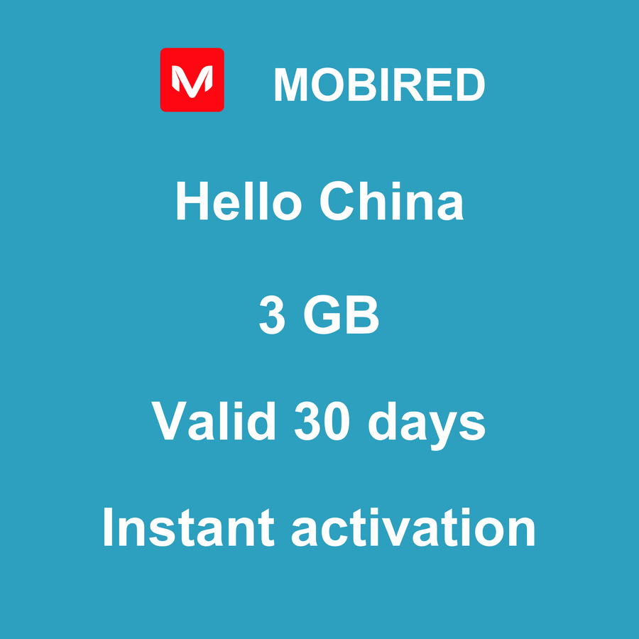 eSIM China Internet 3 GB – 30 dias | Mobired Olá China