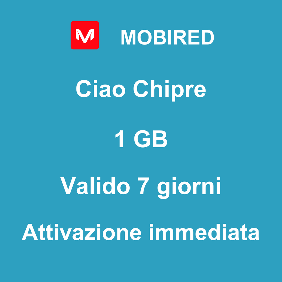 eSIM Chipre Internet 1 GB – 7 giorni | Mobired Ciao Chipre