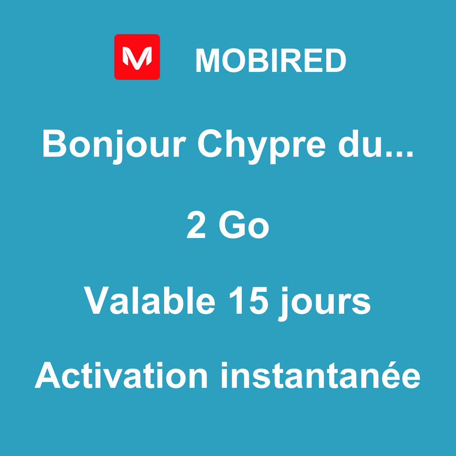 eSIM Chypre du Nord Internet 2 Go – 15 jours | Mobired Bonjour Chypre du Nord