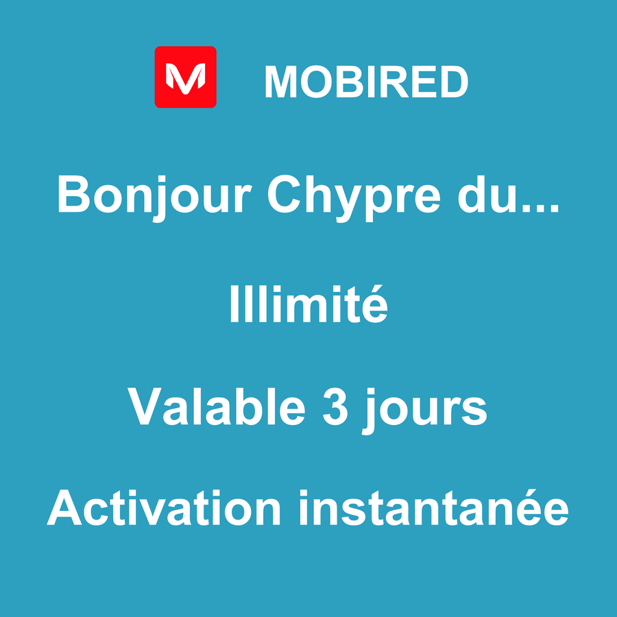 eSIM Chypre du Nord Internet Illimité – 3 jours | Mobired Bonjour Chypre du Nord