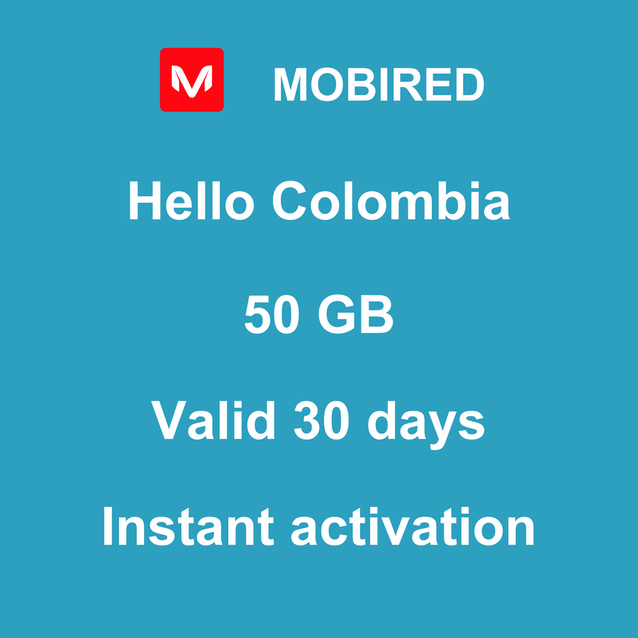 eSIM Colombia Internet 50 GB – 30 days | Mobired Hello Colombia