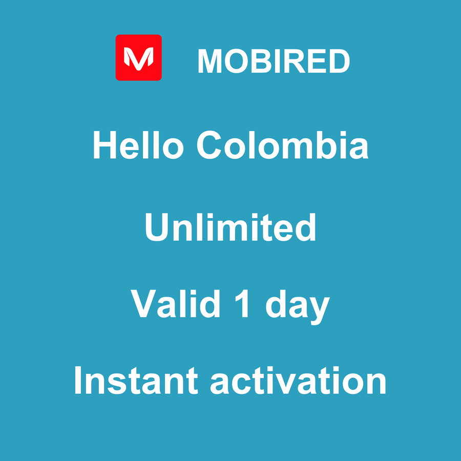 eSIM Colombia Internet unlimited – 1 day | Mobired Hello Colombia