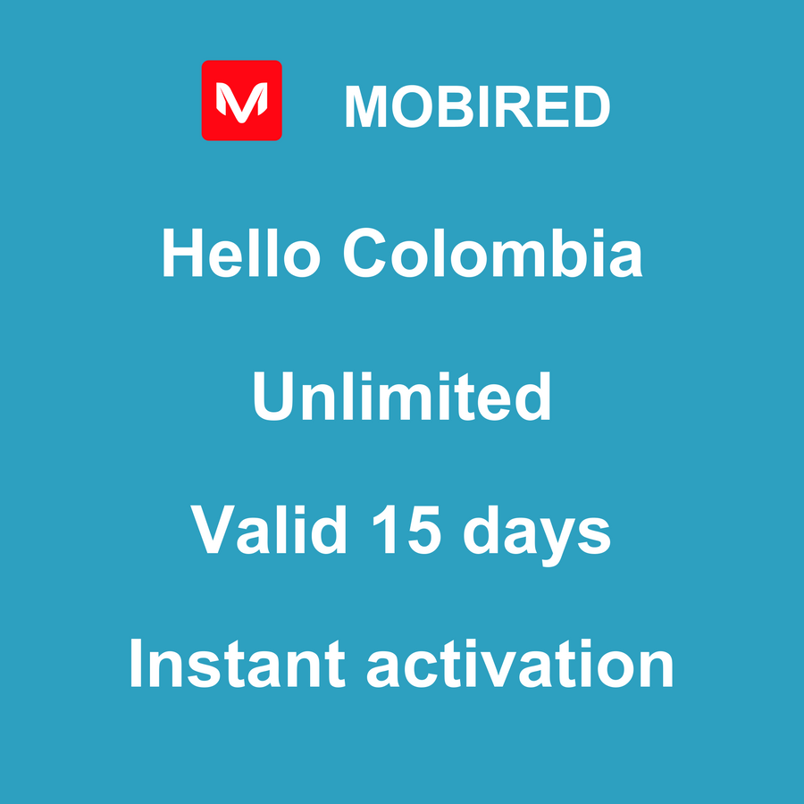 eSIM Colombia Internet unlimited – 15 days | Mobired Hello Colombia