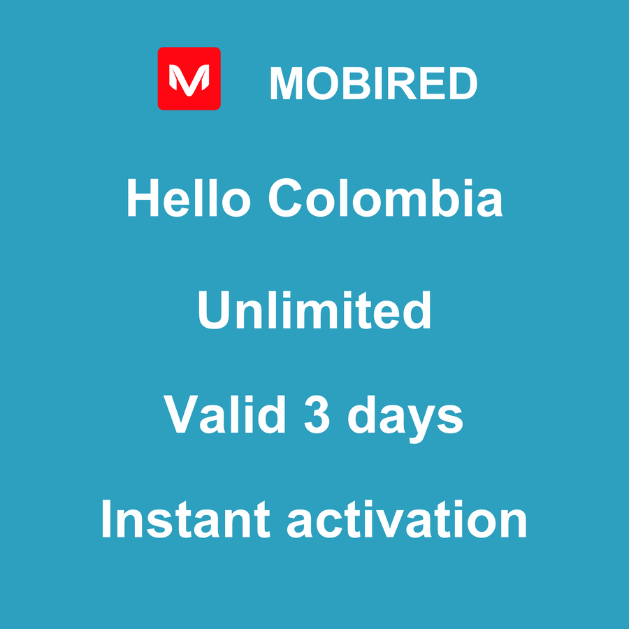 eSIM Colombia Internet unlimited – 3 days | Mobired Hello Colombia