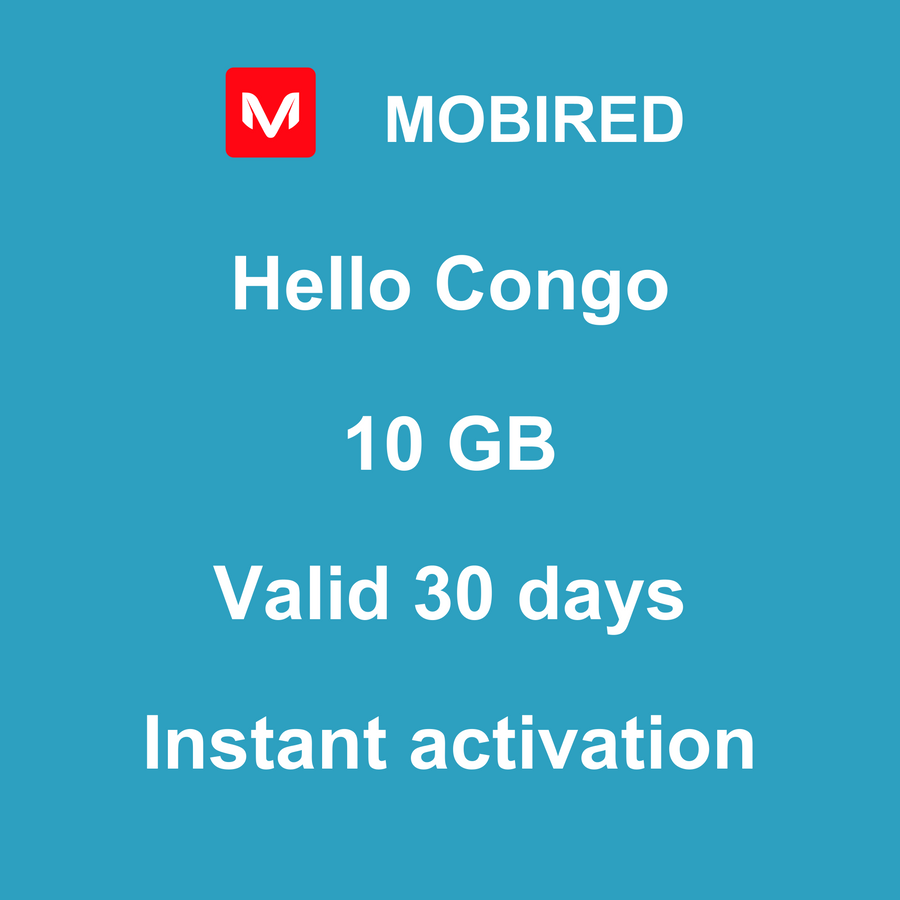eSIM Congo Internet 10 GB – 30 days | Mobired Hello Congo