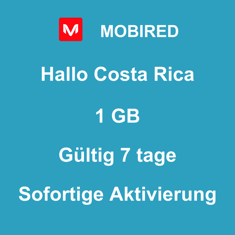 eSIM Costa Rica Internet 1 GB – 7 tage | Mobired Hallo Costa Rica