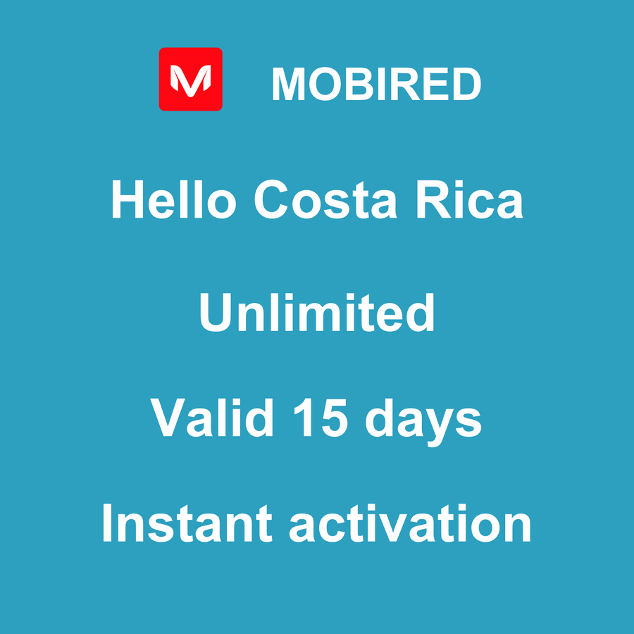 eSIM Costa Rica Internet unlimited – 15 days | Mobired Hello Costa Rica