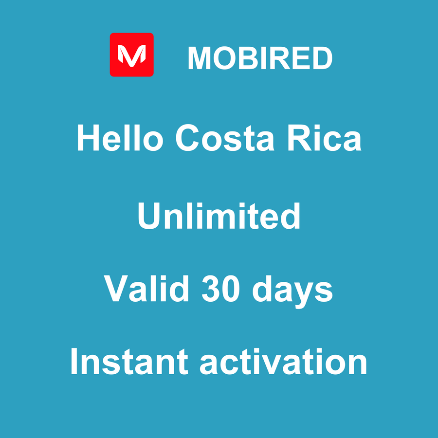 eSIM Costa Rica Internet unlimited – 30 days | Mobired Hello Costa Rica