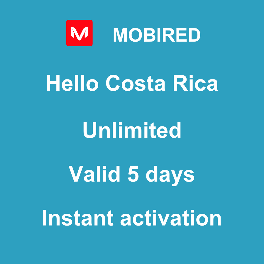 eSIM Costa Rica Internet unlimited – 5 days | Mobired Hello Costa Rica