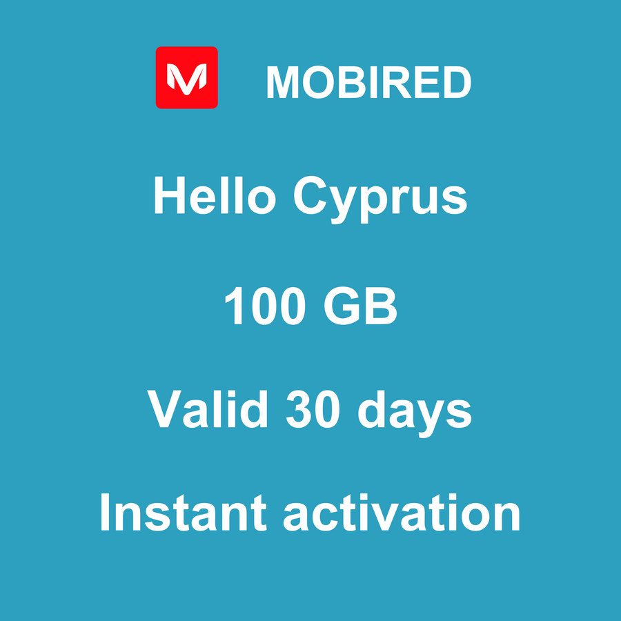 eSIM Cyprus Internet 100 GB – 30 days | Mobired Hello Cyprus