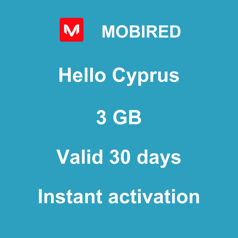 eSIM Cyprus Internet 3 GB – 30 days | Mobired Hello Cyprus