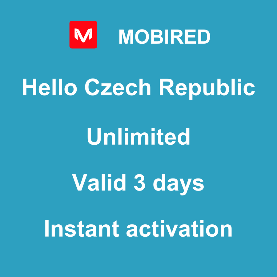 eSIM Czech Republic Internet unlimited – 3 days | Mobired Hello Czech Republic