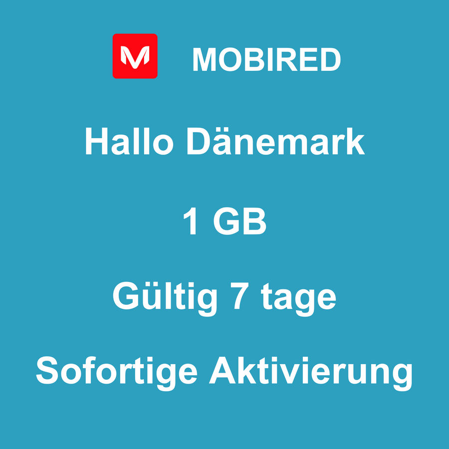 eSIM Dänemark Internet 1 GB – 7 tage | Mobired Hallo Dänemark