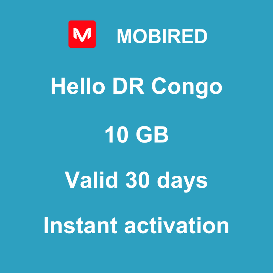 eSIM Congo-the Democratic Republic of the Internet 10 GB – 30 days | Mobired Hello Congo-the Democratic Republic of the