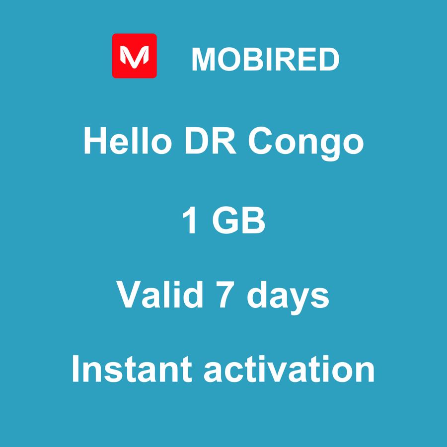 eSIM Congo-the Democratic Republic of the Internet 1 GB – 7 days | Mobired Hello Congo-the Democratic Republic of the