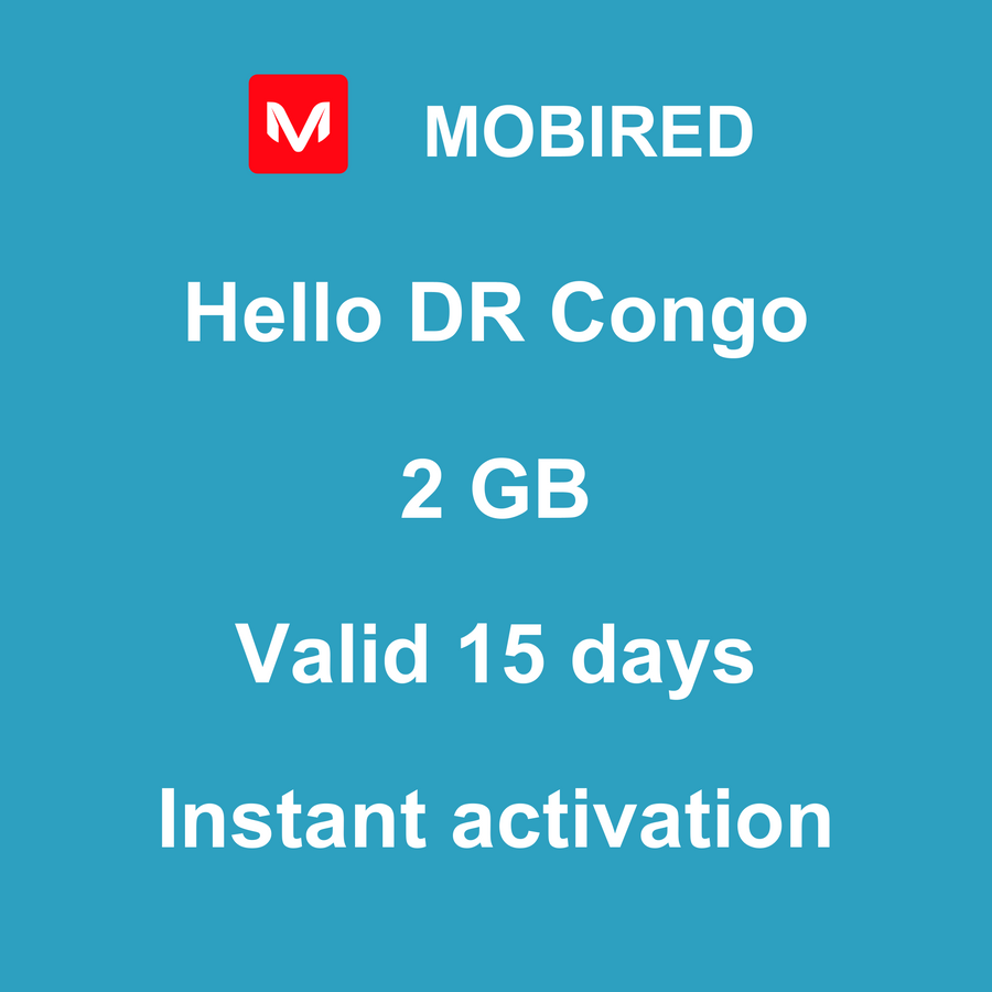 eSIM Congo-the Democratic Republic of the Internet 2 GB – 15 days | Mobired Hello Congo-the Democratic Republic of the