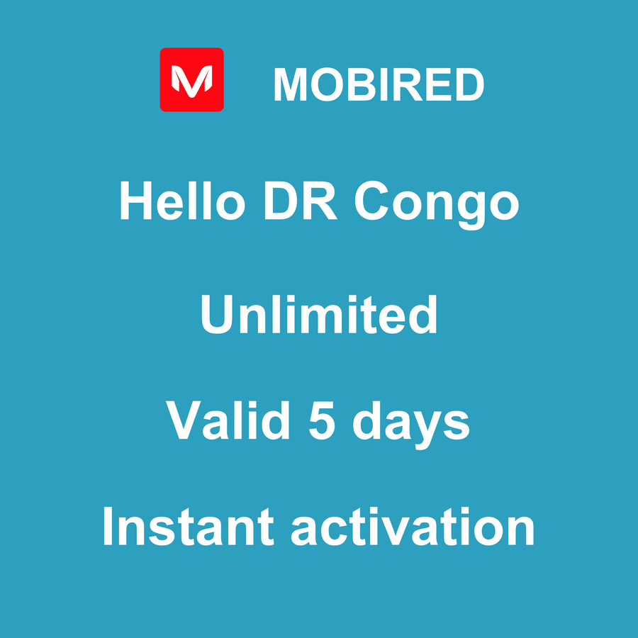 eSIM Congo-the Democratic Republic of the Internet unlimited – 5 days | Mobired Hello Congo-the Democratic Republic of the